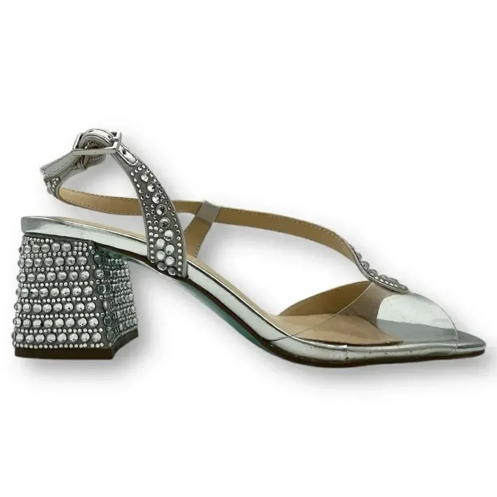 NWOT Betsey Johnson Womens SB Milah Heeled Slingback Sandals Silver Size 7M